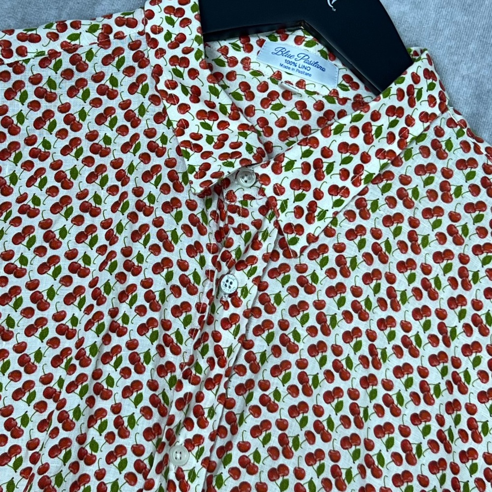 Cherry Print Button-Down Shirt - Red/White